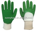 Latex coated interlock liner garden gloves,back open ,knit wrist